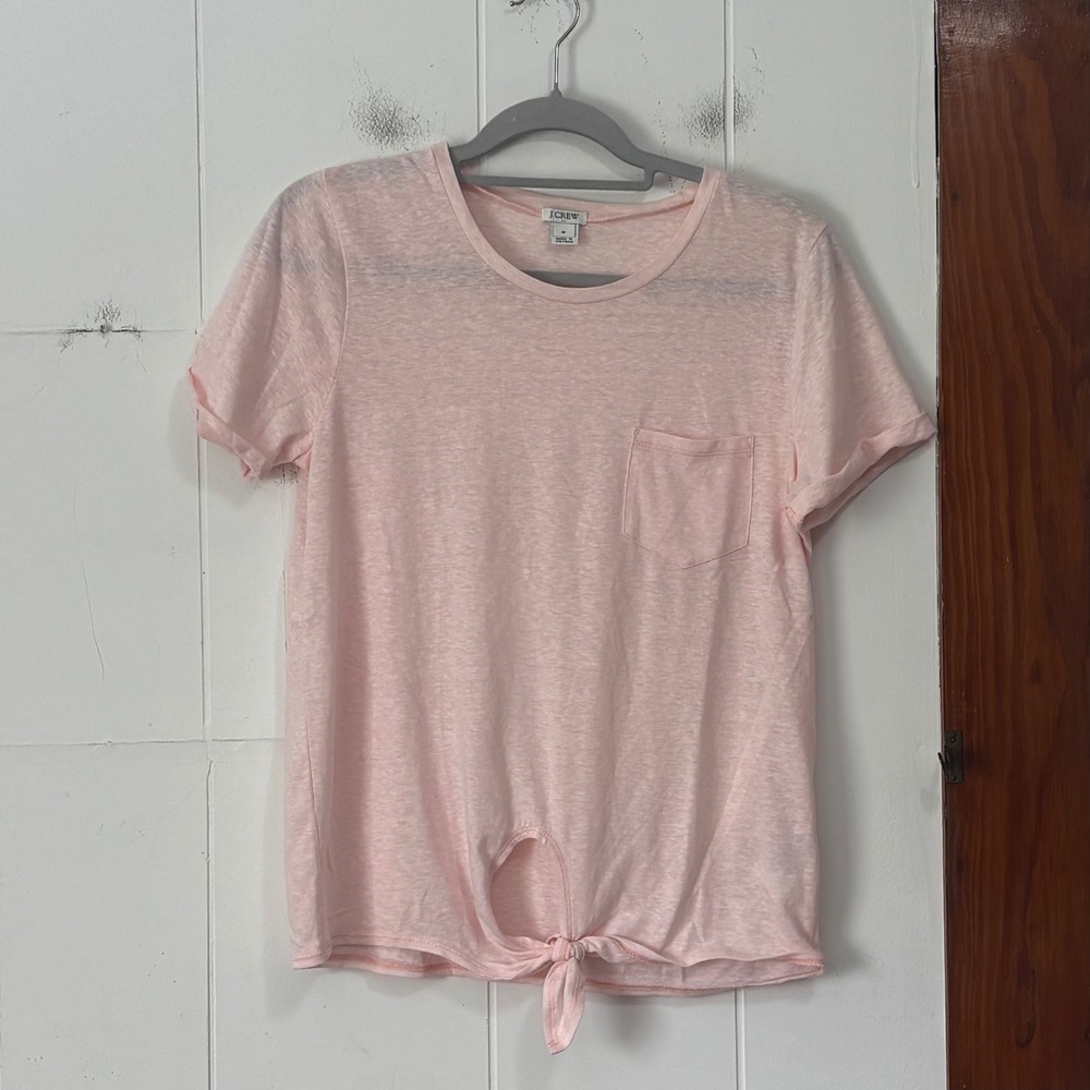J.Crew Womens Light Pink Cotton Blend Tie Front Pocket T-Shirt Size M